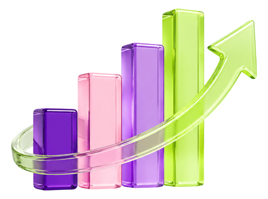 Colorful growth bars with an upward arrow