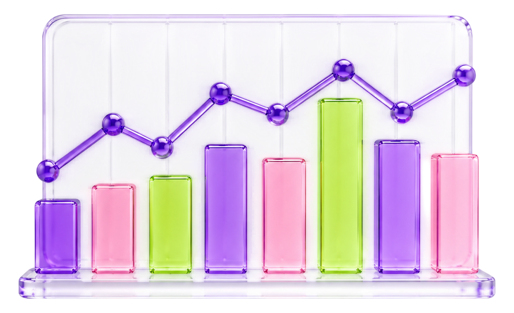 Colorful growth chart with bars and an upward trend line